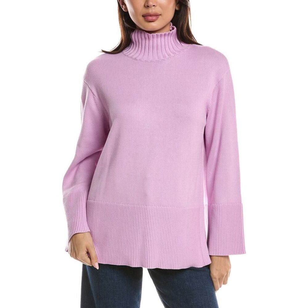 Forte Cashmere Womens  Easy Rib Trim Funnel Neck Sweater, Purple